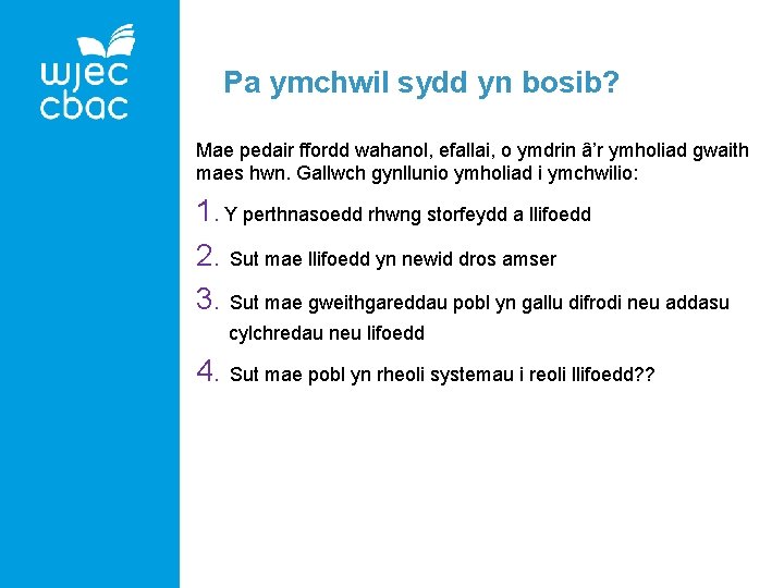 Pa ymchwil sydd yn bosib? Mae pedair ffordd wahanol, efallai, o ymdrin â’r ymholiad