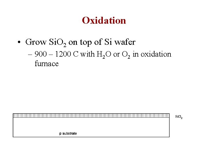 Oxidation • Grow Si. O 2 on top of Si wafer – 900 –