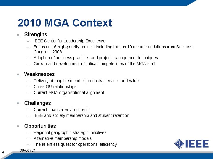 2010 MGA Context Strengths – IEEE Center for Leadership Excellence – Focus on 15