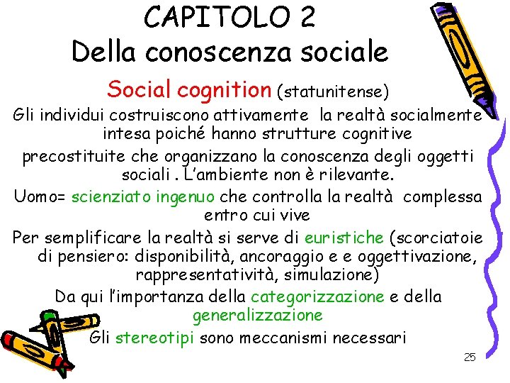 CAPITOLO 2 Della conoscenza sociale Social cognition (statunitense) Gli individui costruiscono attivamente la realtà