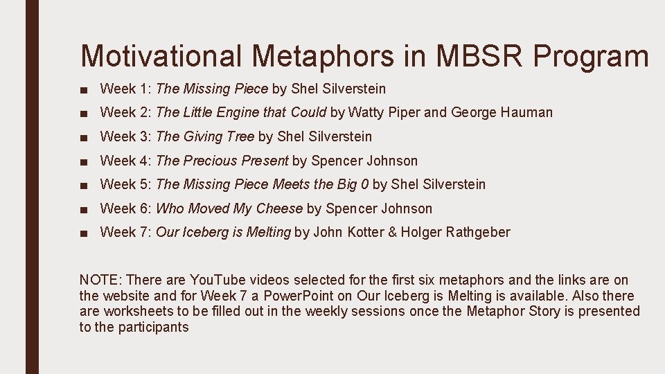 Motivational Metaphors in MBSR Program ■ Week 1: The Missing Piece by Shel Silverstein