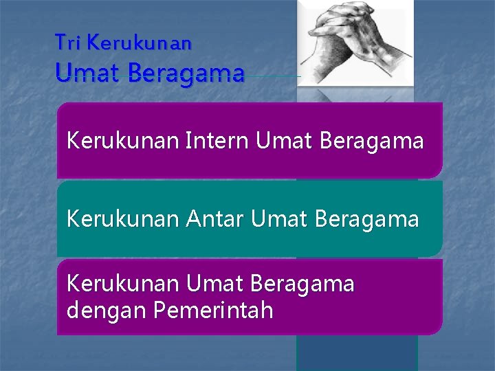 Tri Kerukunan Umat Beragama Kerukunan Intern Umat Beragama Kerukunan Antar Umat Beragama Kerukunan Umat