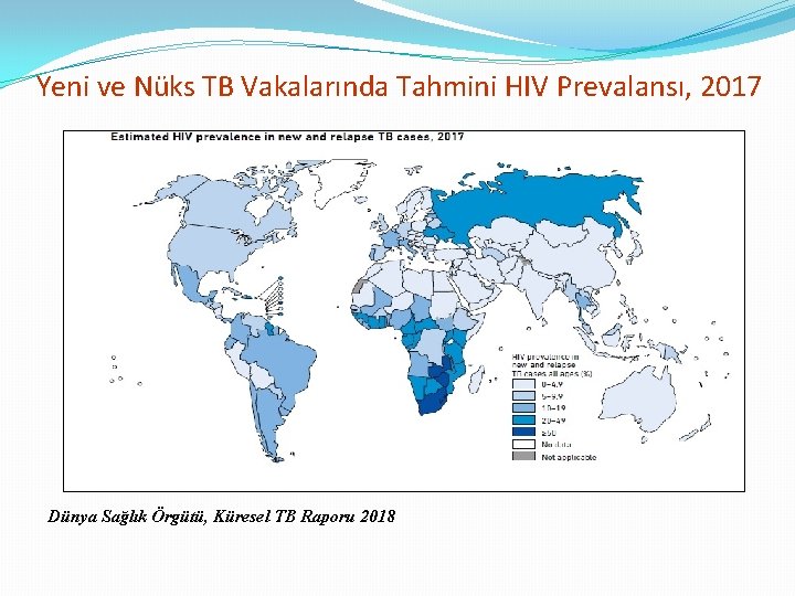 Yeni ve Nüks TB Vakalarında Tahmini HIV Prevalansı, 2017 Dünya Sağlık Örgütü, Küresel TB