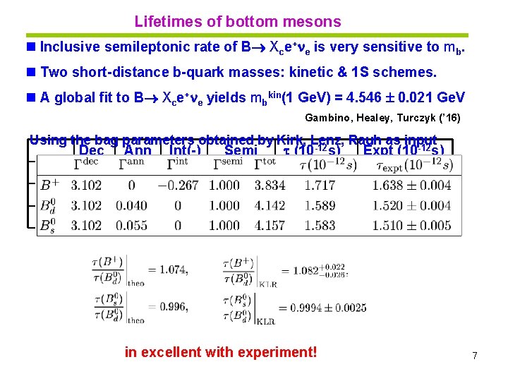 Lifetimes of bottom mesons n Inclusive semileptonic rate of B Xce+ e is very