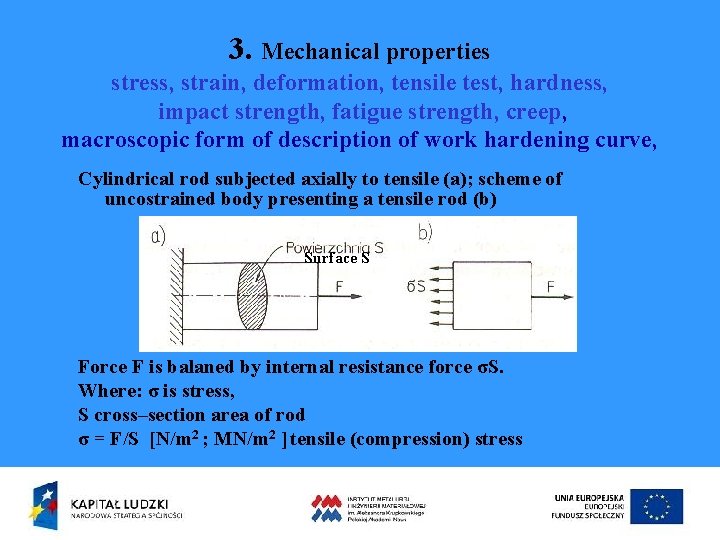 3. Mechanical properties stress, strain, deformation, tensile test, hardness, impact strength, fatigue strength, creep,