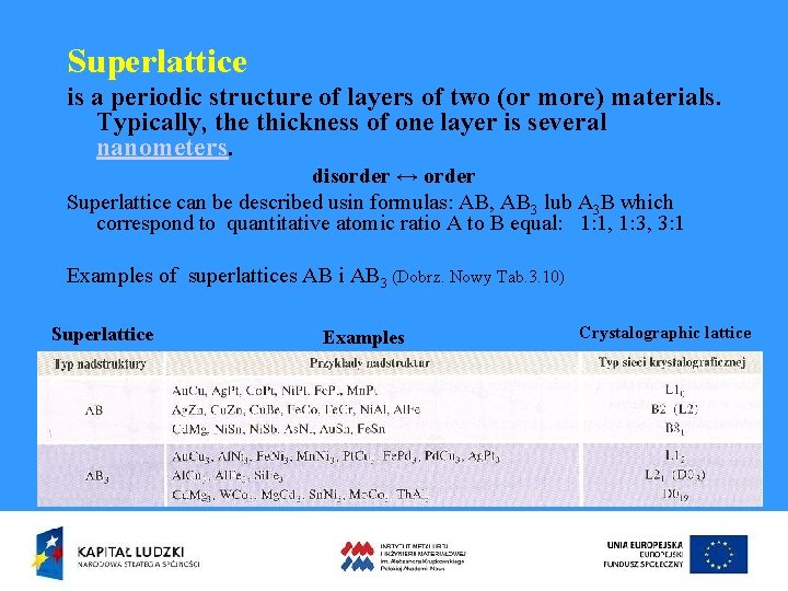Superlattice is a periodic structure of layers of two (or more) materials. Typically, the