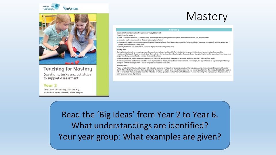 Mastery Read the ‘Big Ideas’ from Year 2 to Year 6. What understandings are