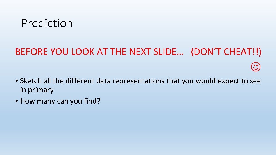 Prediction BEFORE YOU LOOK AT THE NEXT SLIDE… (DON’T CHEAT!!) • Sketch all the