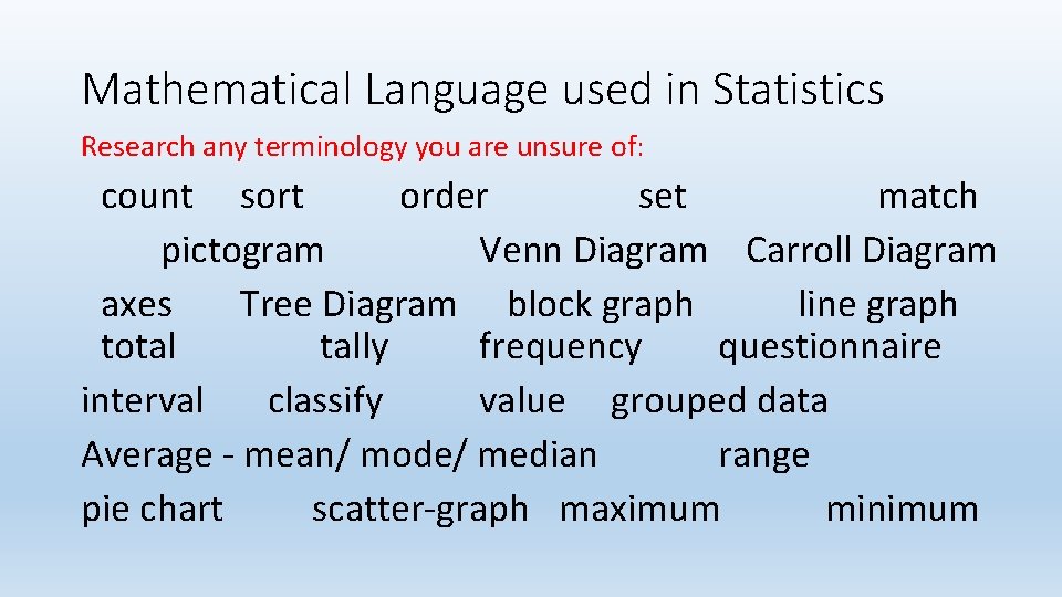 Mathematical Language used in Statistics Research any terminology you are unsure of: count sort