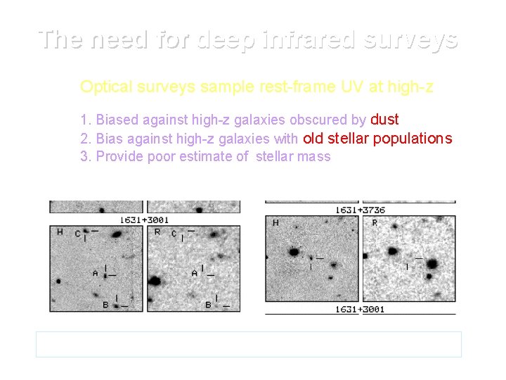 The need for deep infrared surveys Optical surveys sample rest-frame UV at high-z 1.