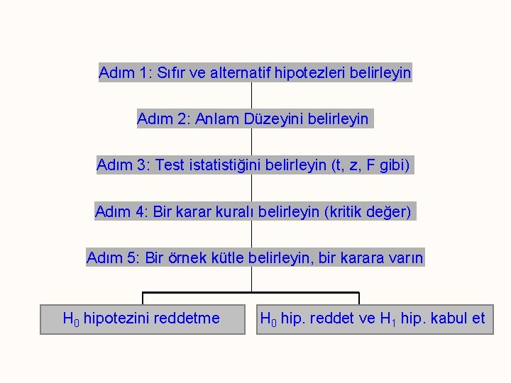 Adım 1: Sıfır ve alternatif hipotezleri belirleyin Adım 2: Anlam Düzeyini belirleyin Adım 3: