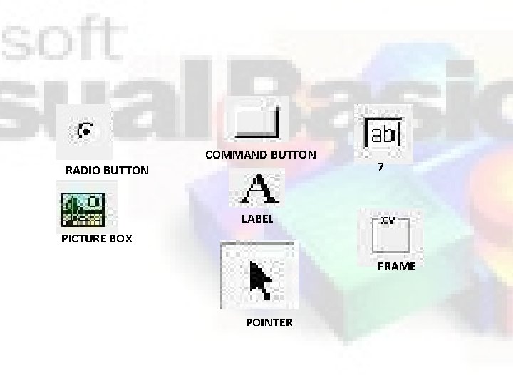 COMMAND BUTTON RADIO BUTTON 7 LABEL PICTURE BOX FRAME POINTER 