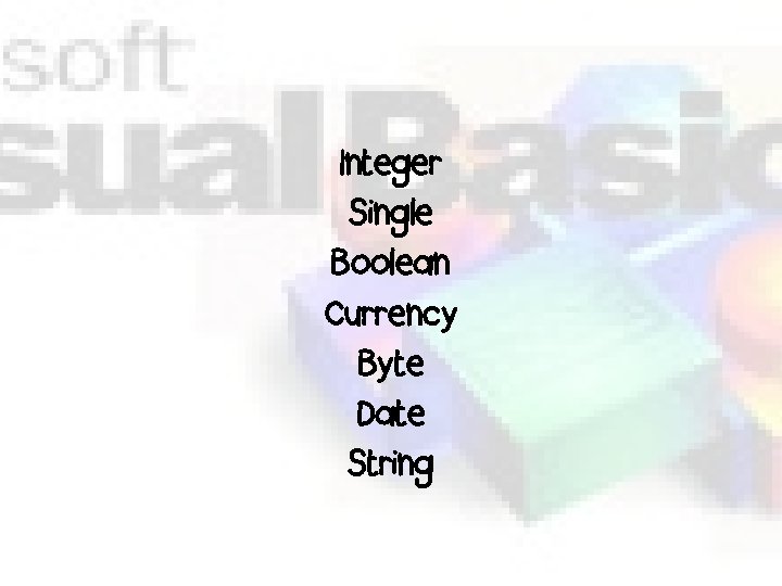 Integer Single Boolean Currency Byte Date String 