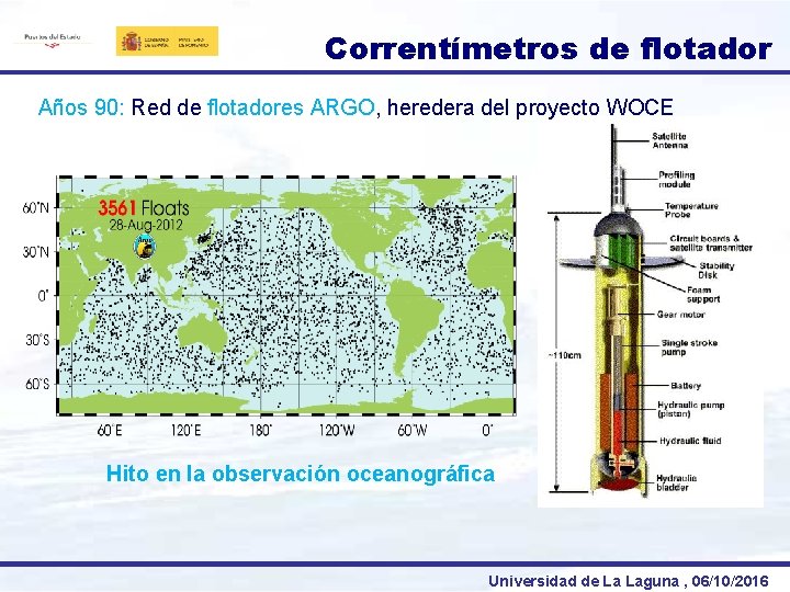 Correntímetros de flotador Años 90: Red de flotadores ARGO, heredera del proyecto WOCE Hito