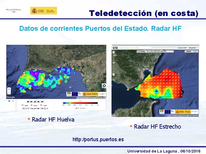 Teledetección (en costa) Datos de corrientes Puertos del Estado. Radar HF • Radar HF
