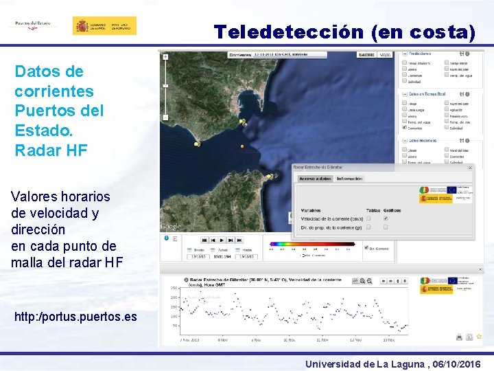 Teledetección (en costa) Datos de corrientes Puertos del Estado. Radar HF Valores horarios de