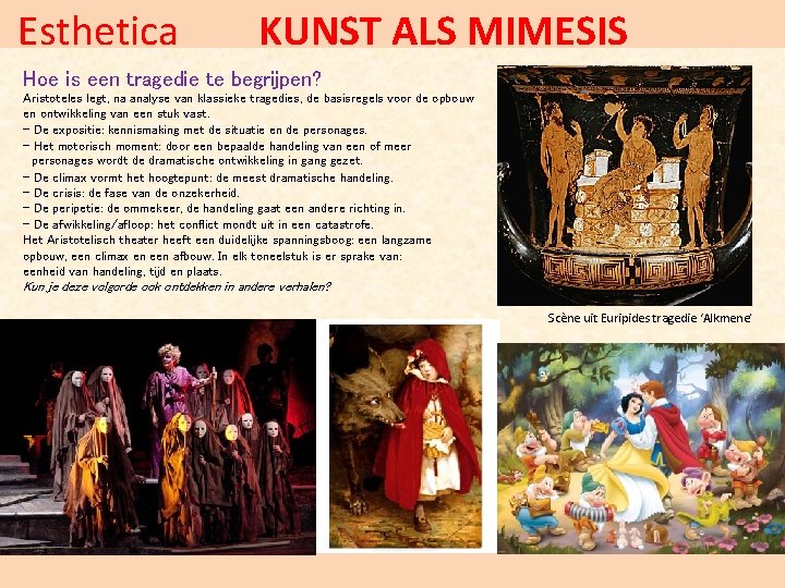 Esthetica KUNST ALS MIMESIS Hoe is een tragedie te begrijpen? Aristoteles legt, na analyse