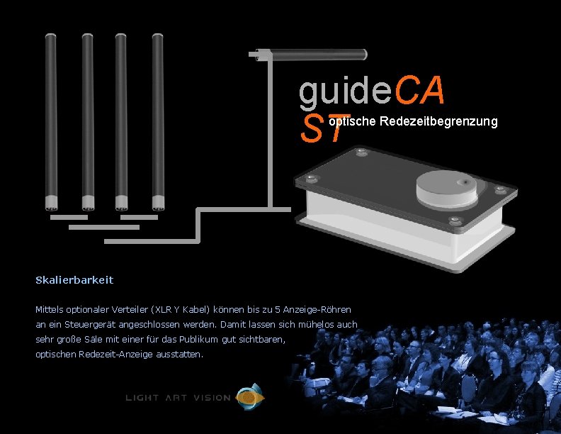 guide. CA ST optische Redezeitbegrenzung Skalierbarkeit Mittels optionaler Verteiler (XLR Y Kabel) können bis