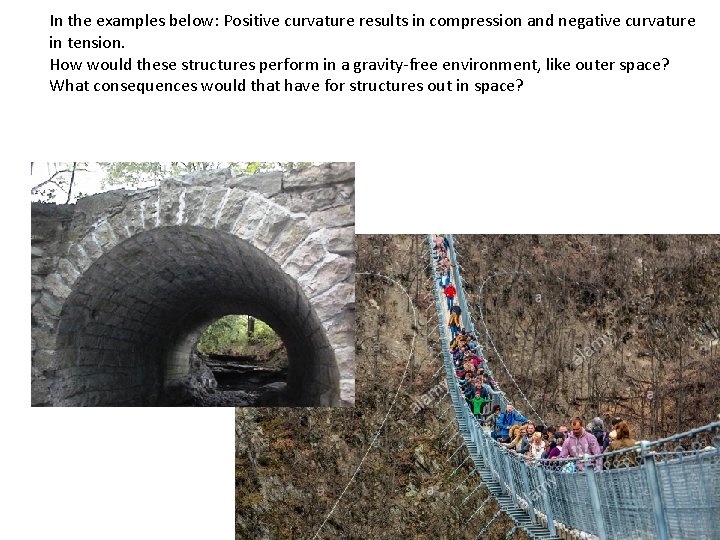 In the examples below: Positive curvature results in compression and negative curvature in tension.