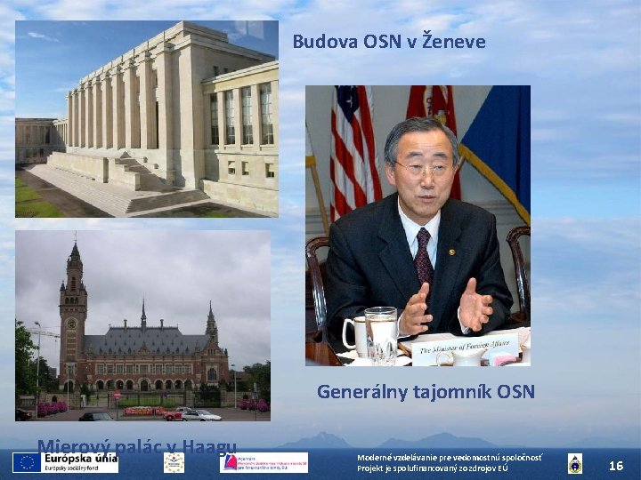 Budova OSN v Ženeve Generálny tajomník OSN Mierový palác v Haagu Moderné vzdelávanie pre