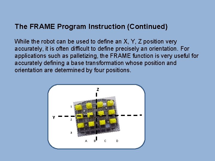 The FRAME Program Instruction (Continued) While the robot can be used to define an