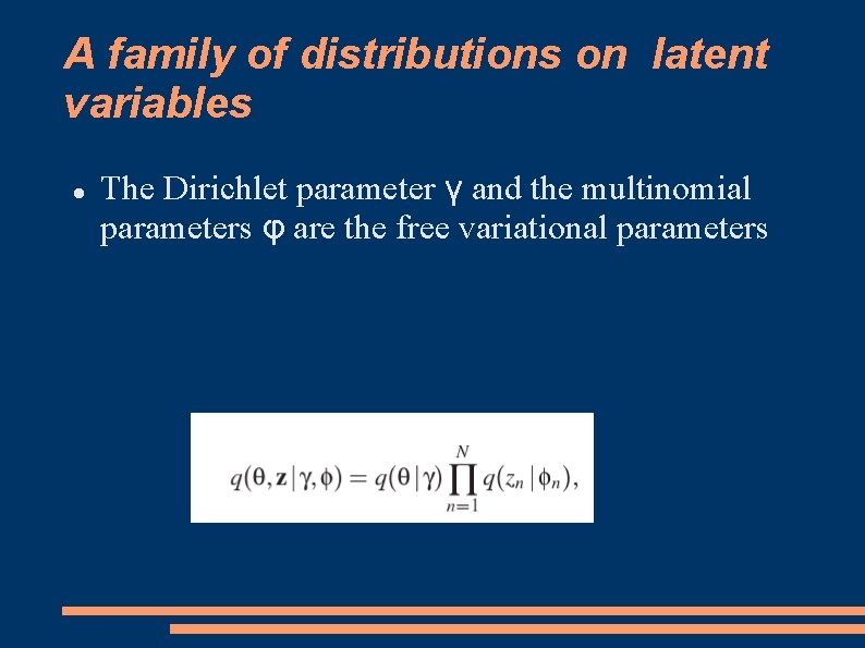 A family of distributions on latent variables The Dirichlet parameter γ and the multinomial