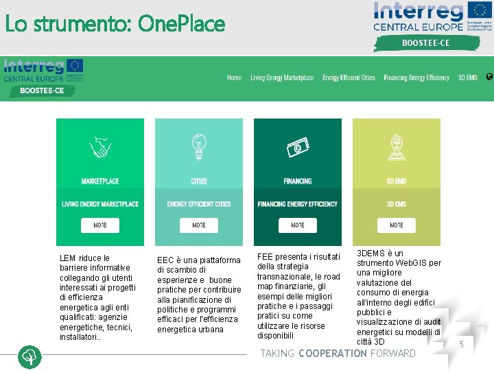 Lo strumento: One. Place BOOSTEE-CE LEM riduce le barriere informative collegando gli utenti interessati