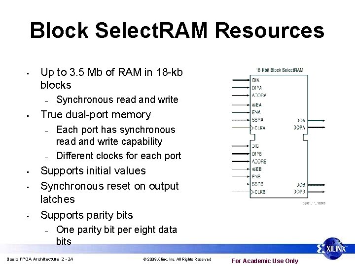 Block Select. RAM Resources • Up to 3. 5 Mb of RAM in 18 Block Select. RAM Resources • Up to 3. 5 Mb of RAM in 18