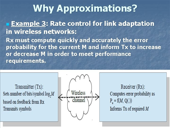 Why Approximations? Example 3: Rate control for link adaptation in wireless networks: n Rx