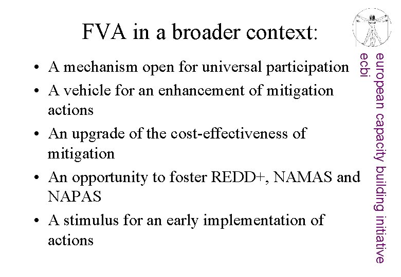 FVA in a broader context: european capacity building initiative ecbi • A mechanism open