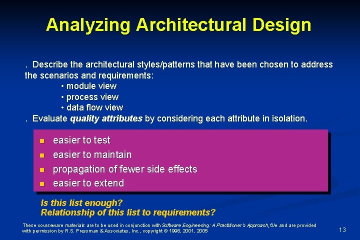 Analyzing Architectural Design. Describe the architectural styles/patterns that have been chosen to address the Analyzing Architectural Design. Describe the architectural styles/patterns that have been chosen to address the