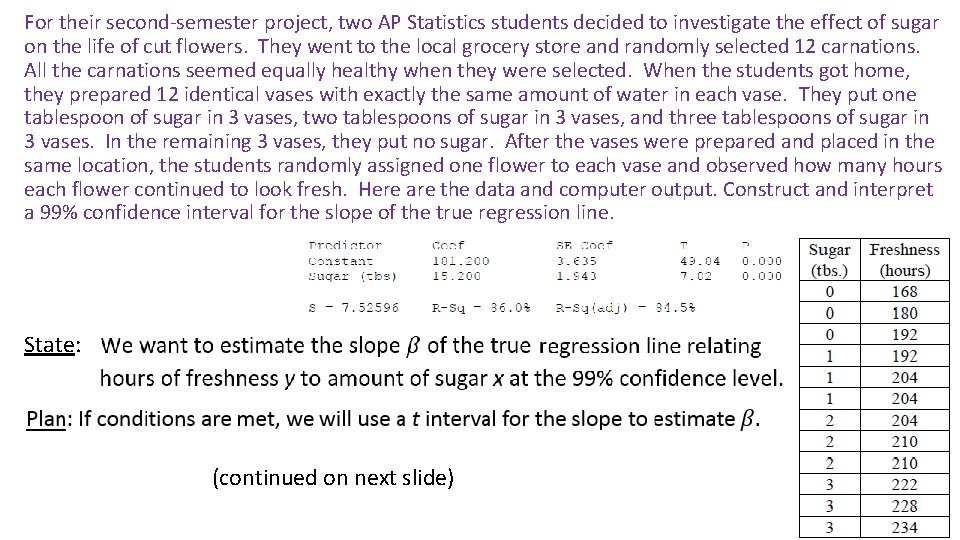 For their second-semester project, two AP Statistics students decided to investigate the effect of For their second-semester project, two AP Statistics students decided to investigate the effect of