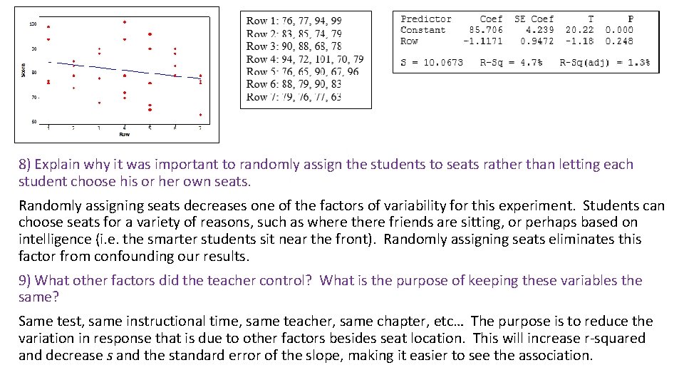 8) Explain why it was important to randomly assign the students to seats rather 8) Explain why it was important to randomly assign the students to seats rather