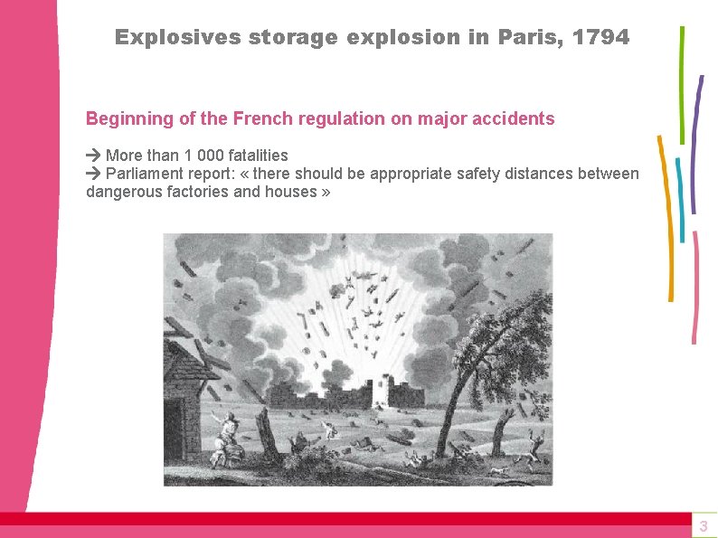 Explosives storage explosion in Paris, 1794 Beginning of the French regulation on major accidents