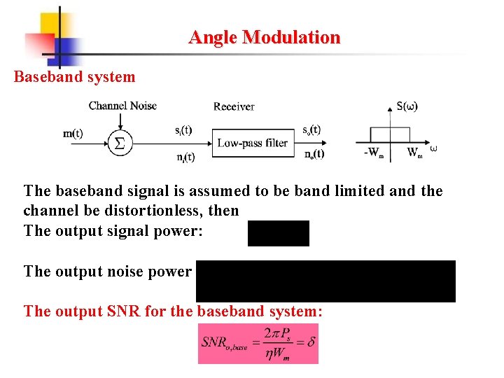 Angle Modulation Baseband system The baseband signal is assumed to be band limited and