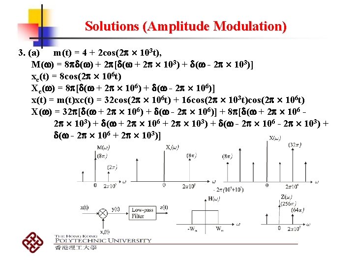 Solutions (Amplitude Modulation) 3. (a) m(t) = 4 + 2 cos(2 103 t), M(