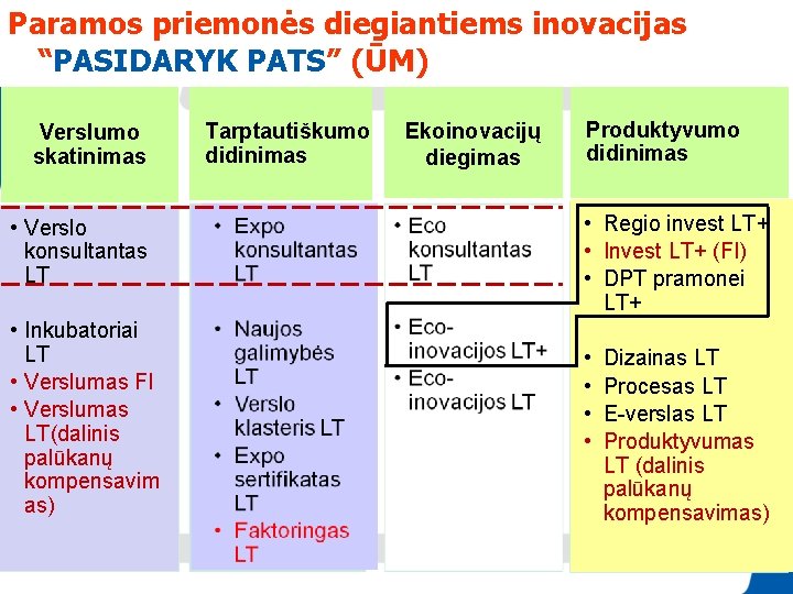 Paramos priemonės diegiantiems inovacijas “PASIDARYK PATS” (ŪM) Verslumo skatinimas • Verslo konsultantas LT •