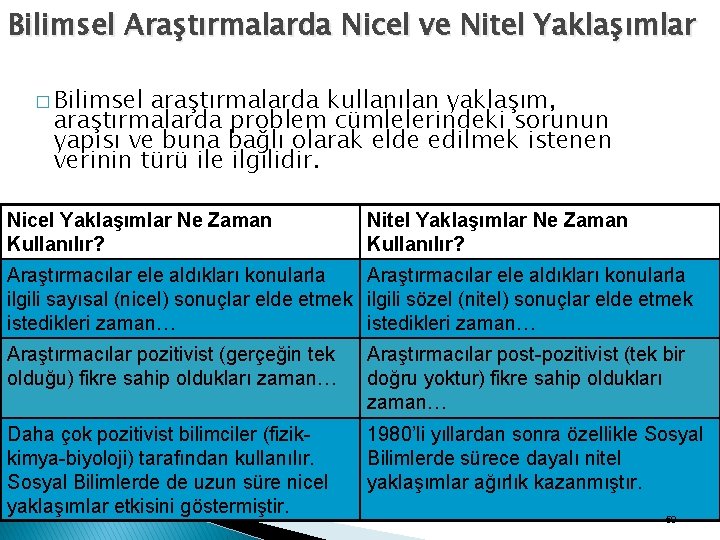 Bilimsel Araştırmalarda Nicel ve Nitel Yaklaşımlar � Bilimsel araştırmalarda kullanılan yaklaşım, araştırmalarda problem cümlelerindeki