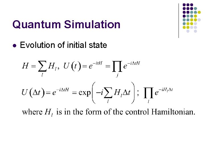 Quantum Simulation l Evolution of initial state 