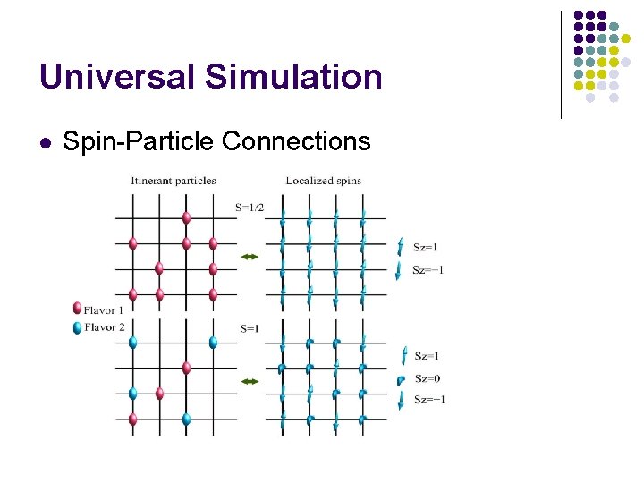 Universal Simulation l Spin-Particle Connections 