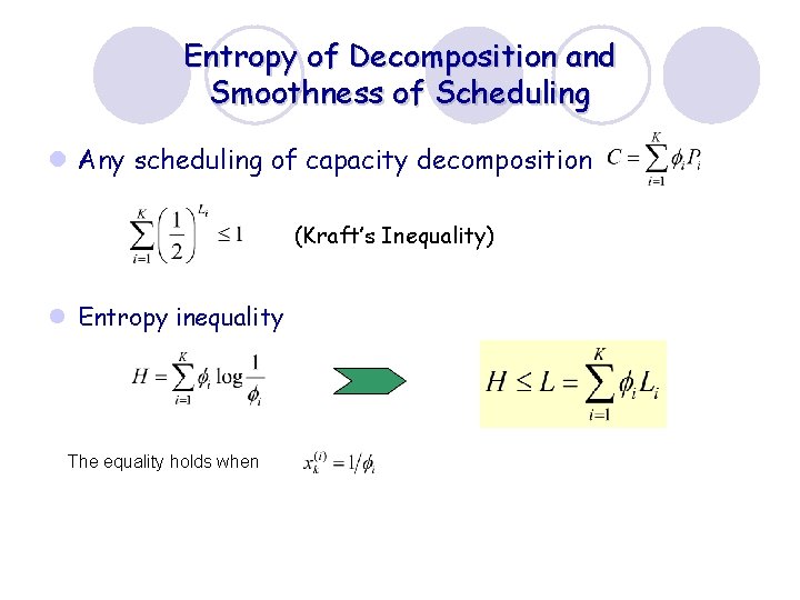 Entropy of Decomposition and Smoothness of Scheduling l Any scheduling of capacity decomposition (Kraft’s