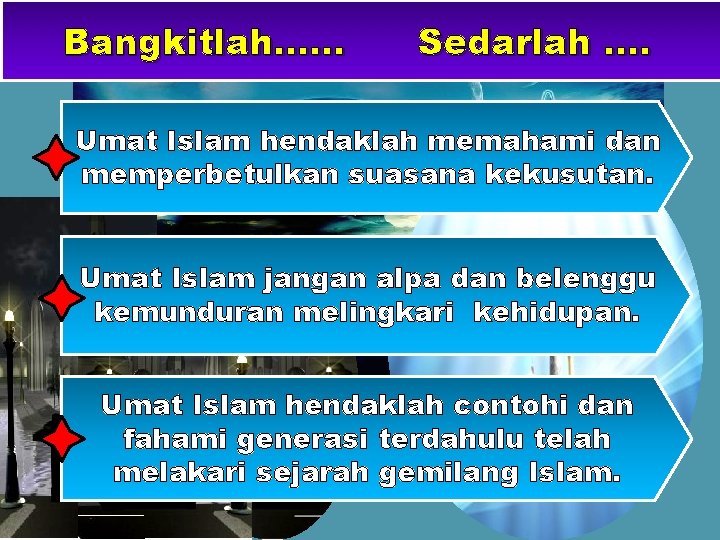 Bangkitlah…… Sedarlah. . Umat Islam hendaklah memahami dan memperbetulkan suasana kekusutan. Umat Islam jangan