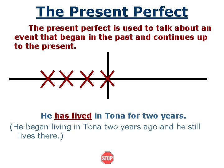 The Present Perfect The present perfect is used to talk about an event that