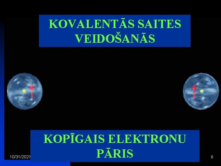 KOVALENTĀS SAITES VEIDOŠANĀS 10/31/2021 KOPĪGAIS ELEKTRONU PĀRIS 6 