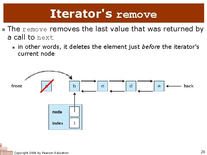 Iterator's remove n The removes the last value that was returned by a call