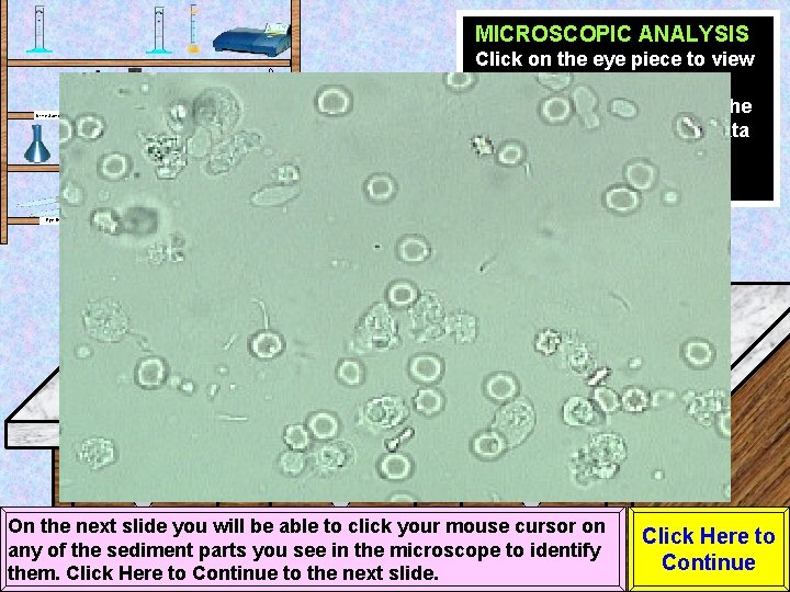 MICROSCOPIC ANALYSIS Urine Sample Test Tube Rack Eye Dropper Click on the eye piece