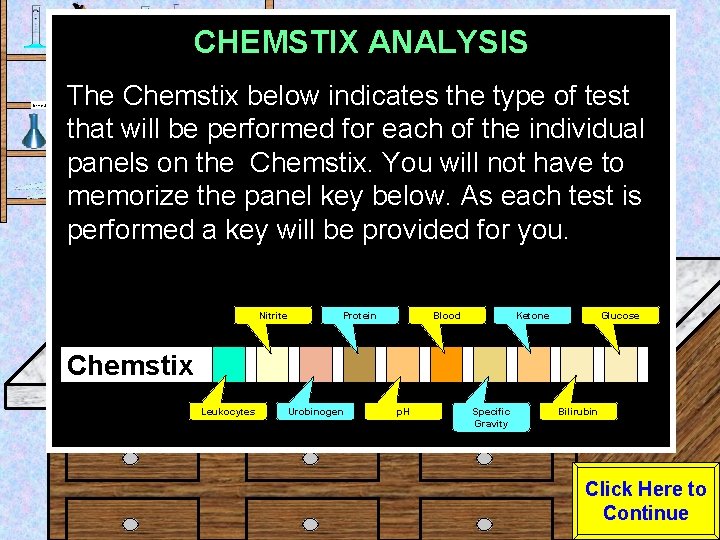 CHEMSTIX ANALYSIS Urine Sample The Chemstix below indicates the type of test that will