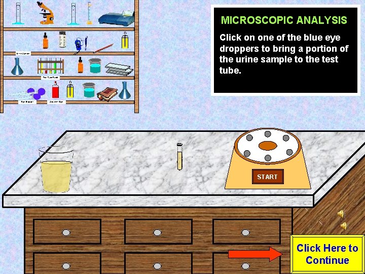 MICROSCOPIC ANALYSIS Click on one of the blue eye droppers to bring a portion