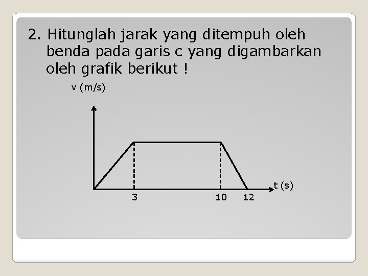 2. Hitunglah jarak yang ditempuh oleh benda pada garis c yang digambarkan oleh grafik