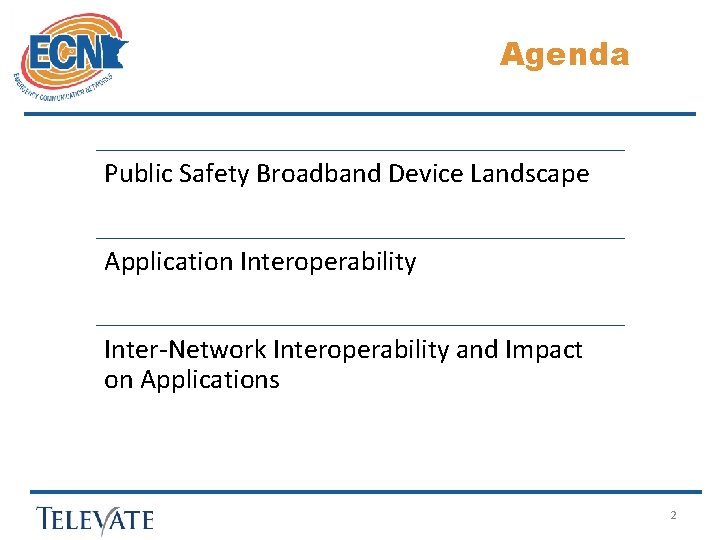 Agenda Public Safety Broadband Device Landscape Application Interoperability Inter-Network Interoperability and Impact on Applications